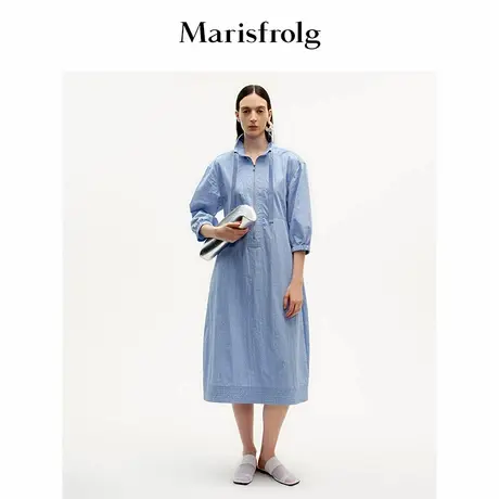 【商场同款】Marisfrolg玛丝菲尔秋季新款浅蓝色高领休闲风连衣裙图片