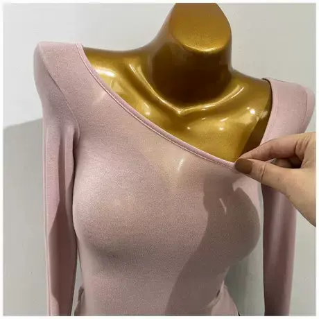 性感大圆领！韩国INS微透打底衫女短款修身长袖T恤女2021早春新款图片