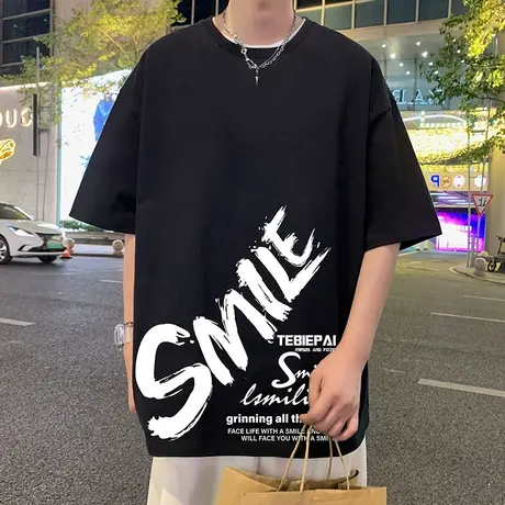 纯棉设计感短袖T恤男夏季ins潮牌美式宽松半袖2025新款港风体恤衫图片