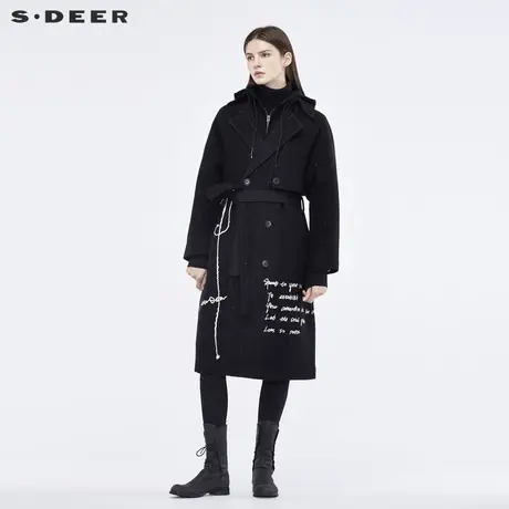 sdeer 🤘圣迪奥刺绣字母创意图案造型装饰抽绳连帽两件套S18481835商品大图