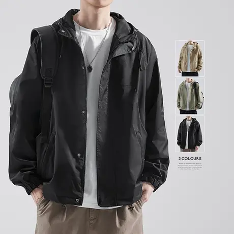 清仓特卖hansca工装风外套男2024秋冬季宽松机能户外防风连帽夹克商品大图