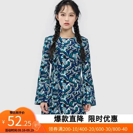 艾格2023春季新品女装时尚百搭休闲碎花长袖连衣裙W194商品大图