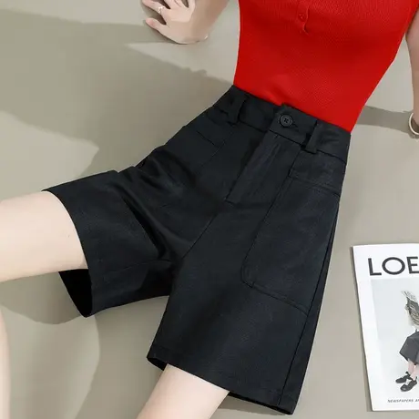 莱赛尔天丝亚麻短裤女夏季薄款高腰阔腿宽松a字直筒休闲五分中裤商品大图