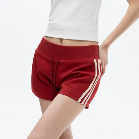 高腰抽绳侧边条纹运动休闲短裤女2025夏季新款美式复古风显瘦热裤商品大图