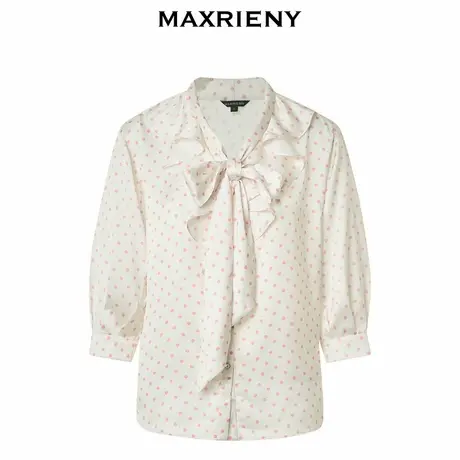 【奥莱】MAXRIENY复古宫廷风粉波点荷叶系带衬衫上衣商品大图