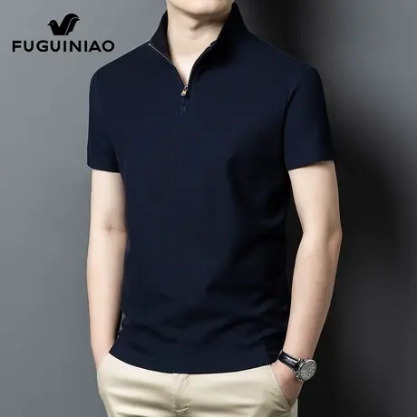 富贵鸟纯棉短袖t恤男士夏季2025年新款半拉链上衣服高端体恤男装图片