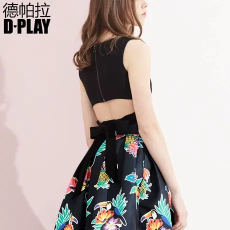 DPLAY德帕拉夏款欧美短款无袖上衣蝴蝶结小衫弹力露腰短背心图片