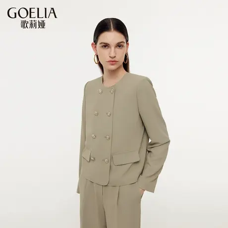 歌莉娅春季新品四面弹圆领双排扣外套1E2C6E740商品大图