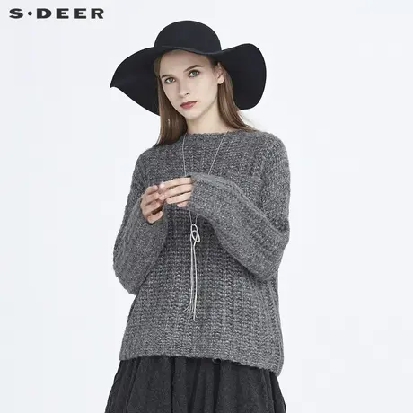 sdeer圣迪奥冬季女装简约圆领基本款纯色宽松粗针毛衣S20483528图片