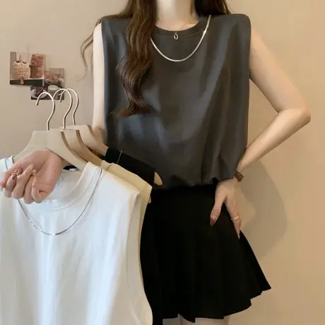 辣妹短款收腰下摆无袖T恤女夏季2025新款设计感小众宽松上衣背心图片