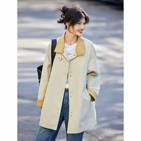 时尚气质通勤翻领中长款风衣女士2025年春季新品简约上班族外套商品大图