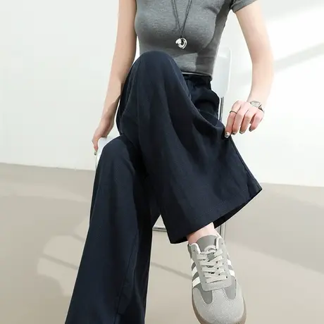 棉麻西装裤女夏季薄款高腰宽松直筒垂感阔腿防晒休闲亚麻拖地裤子商品大图