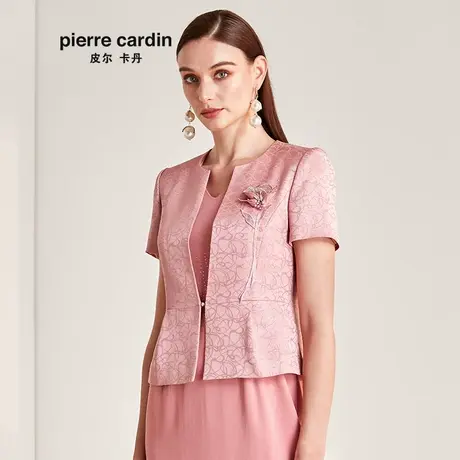 【皮尔卡丹女装】夏季新款粉红色短袖上衣印花外套【官方正品】图片