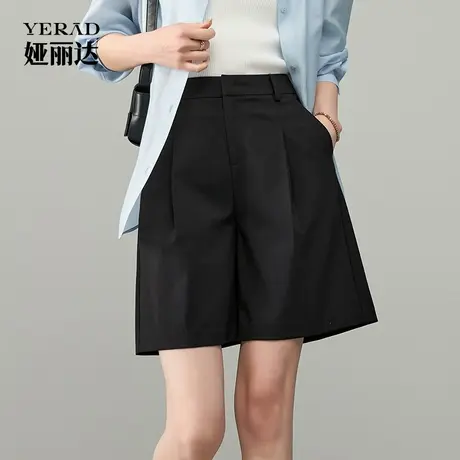 娅丽达女裤2025夏季新款黑色休闲短裤女薄款西装中裤五分裤商品大图