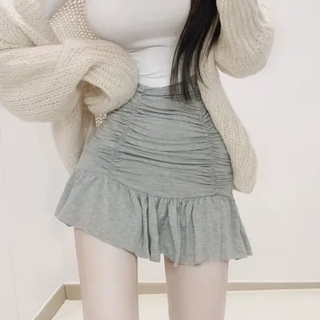 现货 韩国东大门 喜欢的设计 娇俏可爱显瘦高腰褶皱包臀半身裙se商品大图