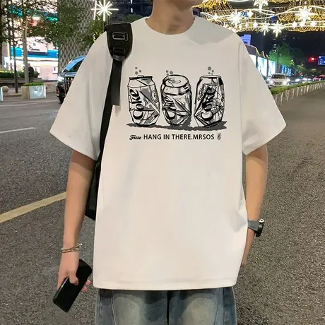 短袖T恤男夏季新款透气宽松纯棉上衣港风大码男生圆领半袖体恤衫商品大图