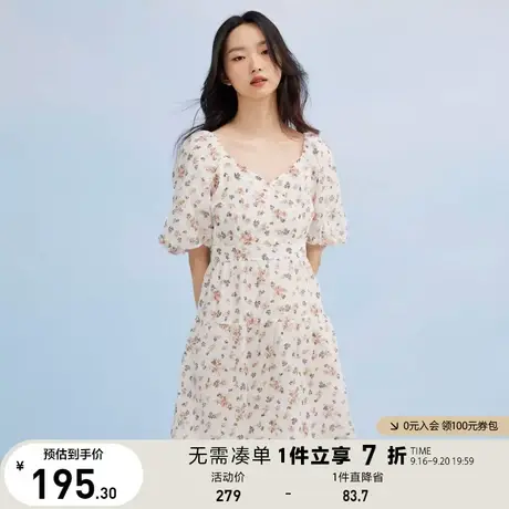 ONLY奥莱夏季法式碎花泡泡袖肌理感短款连衣裙女商品大图