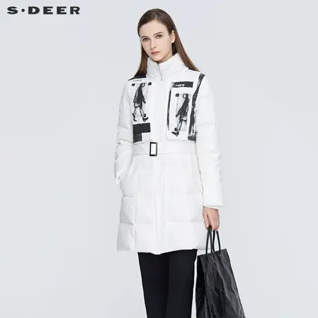 sdeer圣迪奥个性立领时尚涂鸦印花收腰长款保暖羽绒服女S20482490👪商品大图