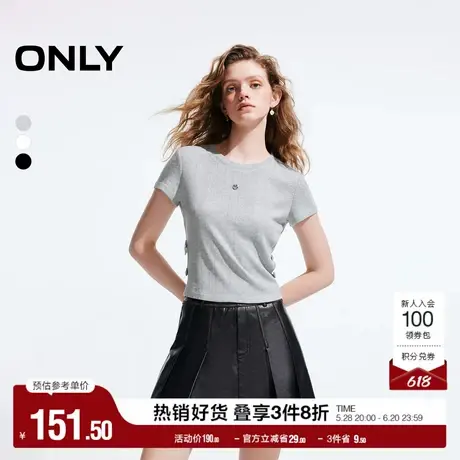 ONLY奥莱2025夏季新款时髦设计感蝴蝶结正肩短款短袖T恤女图片