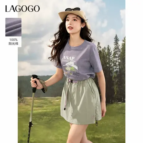 LAGOGO独特紫色纯棉T恤女拉谷谷2025年夏季新款圆领印花短袖上衣商品大图