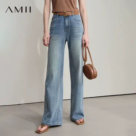 AMII【复古港风】2025秋季复古怀旧港风宽松直筒阔腿长裤牛仔裤女图片