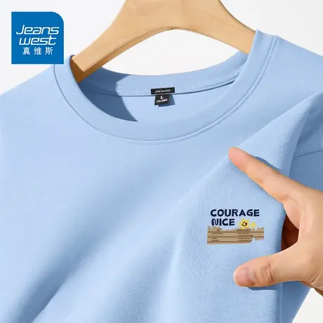 GV真维斯短袖t恤男夏季220g重磅纯棉宽松冰蓝色上衣男生半袖体恤D图片