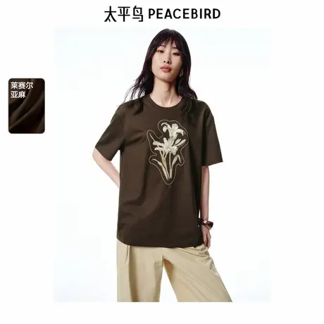 【商场同款】太平鸟女装2025夏季新款莱赛尔短袖T恤A1CNF2552图片