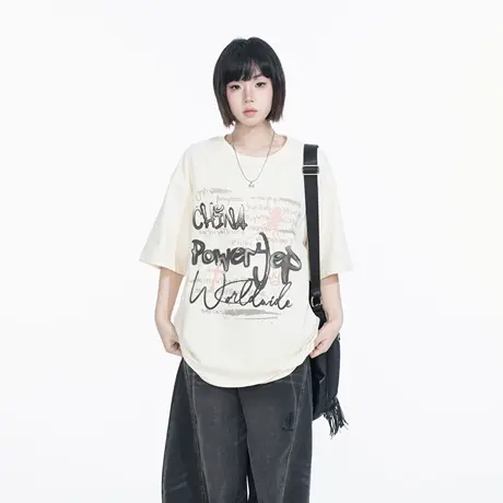 YEP2025春夏新款甜酷涂鸦印花T恤男女款潮牌街头设计感宽松上衣图片