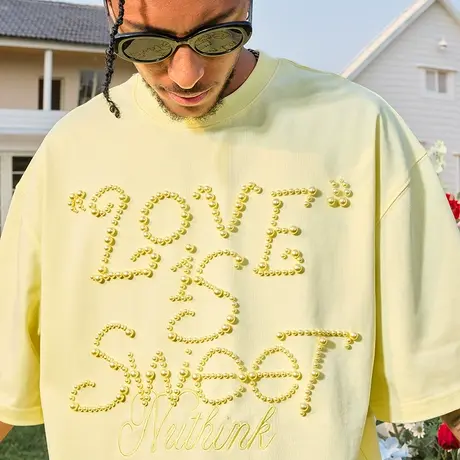 Nuthink多巴胺珍珠短袖T恤字母潮牌宽松半袖男女情侣2025夏季新款图片