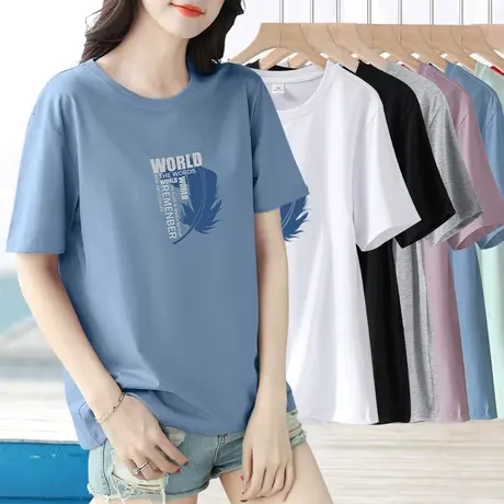 纯棉印花短袖t恤女装2024年新款夏装宽松夏季上衣服女士半袖体恤图片
