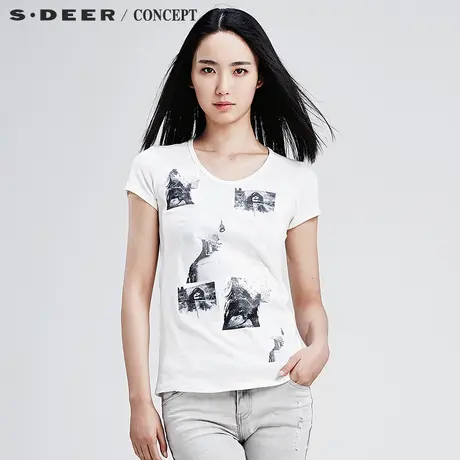 sdeer圣迪奥女夏趣味人物印花短袖T恤S16280121图片