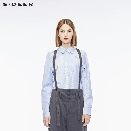 sdeer圣迪奥2018女装春装斜襟蓝白条纹印胶长袖衬衫S18180502图片