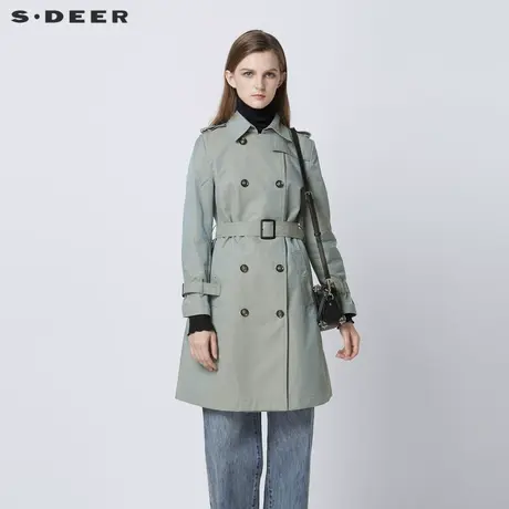 【直播间专属】sdeer圣迪奥翻领双排扣收腰中长款风衣S21361703图片
