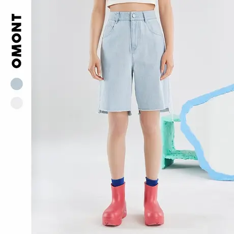 omont蛋挞家 复古休闲毛边热裤牛仔短裤女高腰直筒裤骑行裤春夏季图片