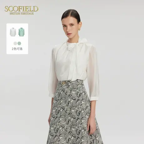 Scofield女装法式七分袖雪纺薄荷曼波蝴蝶结领衬衣2025夏季新款商品大图