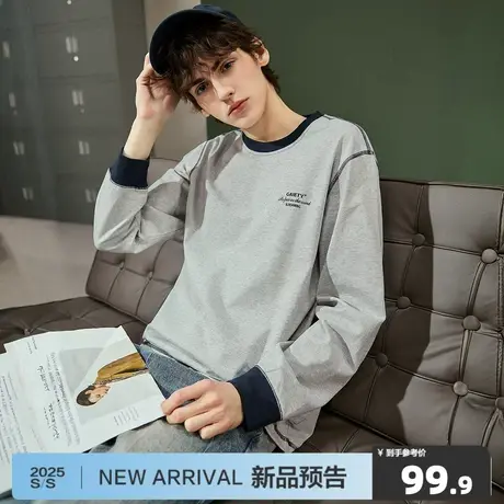 唐狮2025秋季新款纯棉长袖t恤男潮牌休闲车明线休闲宽松打底上衣图片