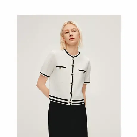 【意大利设计】朗姿复古小香风短袖上衣女2024年夏季新款针织开衫商品大图