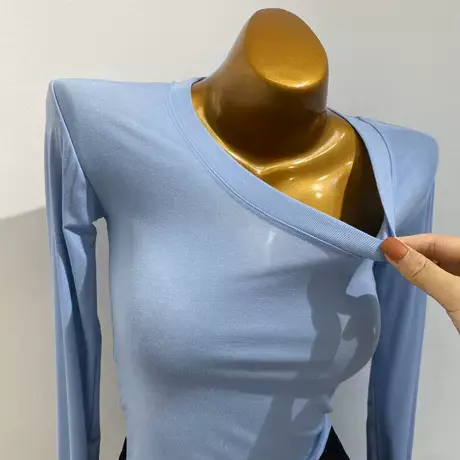 颜色美哭！舒适大U领修身长袖T恤女ins韩国短款打底衫2021春季新图片