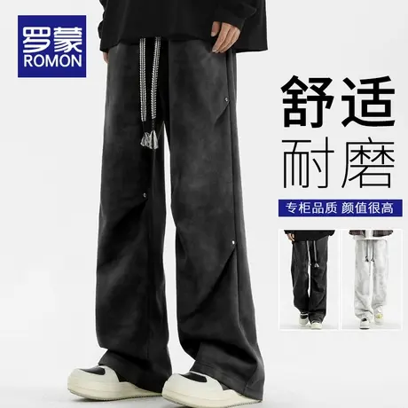 罗蒙男士休闲裤春秋2025新款系绳卫裤宽松直筒美式潮牌户外裤子男图片