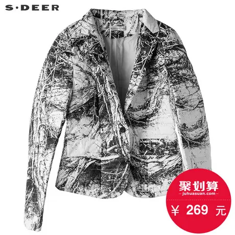 sdeer圣迪奥复古韵味抽象印花短款羽绒服S16482462♒商品大图