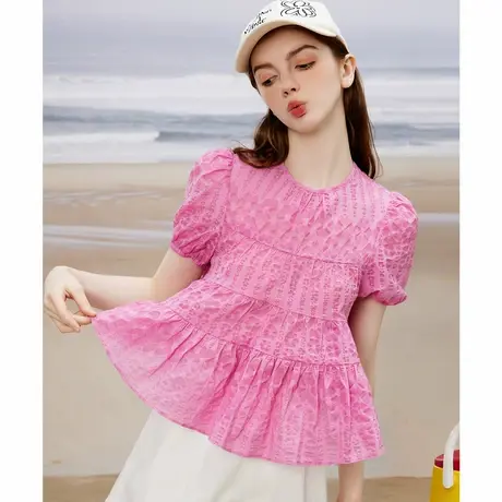 a02【多巴胺系列】泡泡袖褶皱盐缩宽松显瘦百搭女式衬衫夏季商品大图