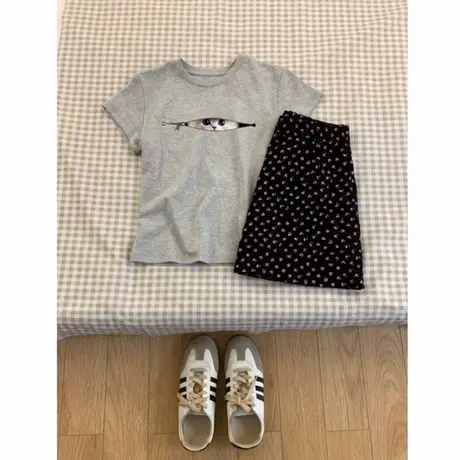 圆领可爱猫咪正肩短袖t恤女新款夏季韩版小个子别致显瘦短款上衣商品大图