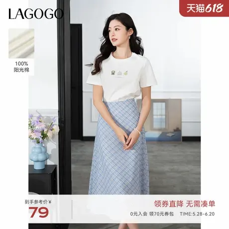 LAGOGO纯棉水果印花减龄T恤女拉谷谷2025年夏季新款简约通勤短袖商品大图