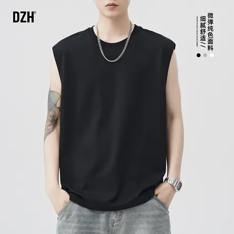 青少年黑色运动无袖背心男打底潮流痞帅2025新款美式坎肩纯色上衣图片