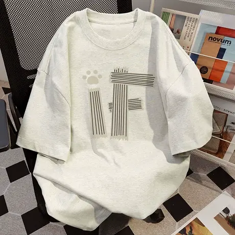 美式重磅纯棉印花短袖t恤女2025新款夏季百搭通勤半袖宽松上衣潮商品大图