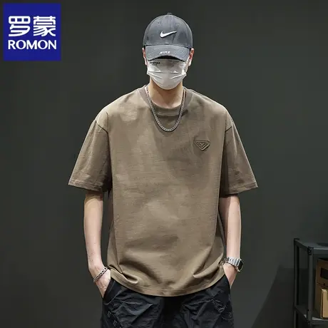 罗蒙2025夏季新款美式短袖纯棉上衣潮牌重磅宽松男士半袖T恤衫N1Z商品大图