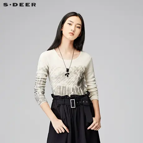 sdeer圣迪奥女冬装文艺墨迹晕染圆领套头针织衫毛衣S15483569图片