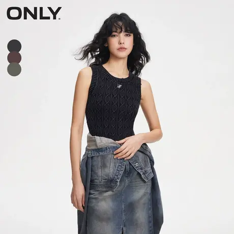 ONLY奥莱夏季做旧水洗破洞修身短款背心针织衫女商品大图