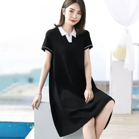 Polo衫减龄显瘦短袖连衣裙女夏季新款翻领宽松休闲遮肚子a字长裙商品大图