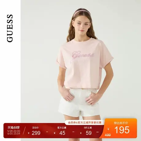 GUESS25年新款春季女士撞色烫钻logo简约短袖T恤-W5PP80K2Q40图片